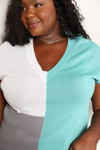 Block V-neck Knit Top (32)