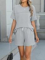 Round Neck Short Sleeve Top Shorts Set (9)