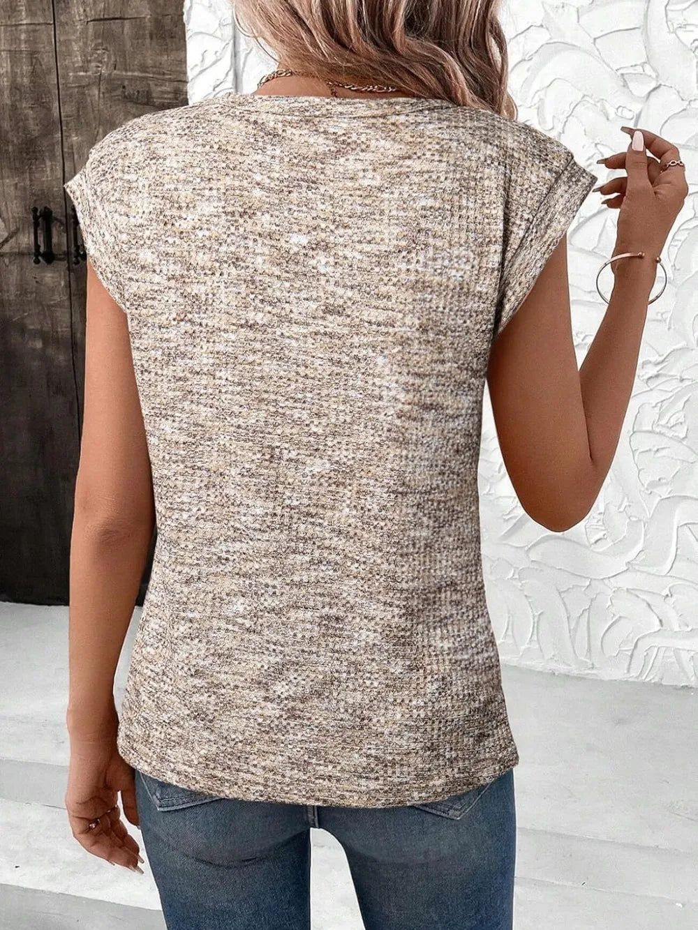 Heathered Round Neck Cap Sleeve T-shirt (5)