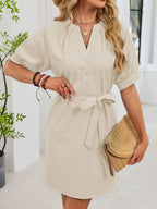 Notched Short Sleeve Tie Waist Dress (9)