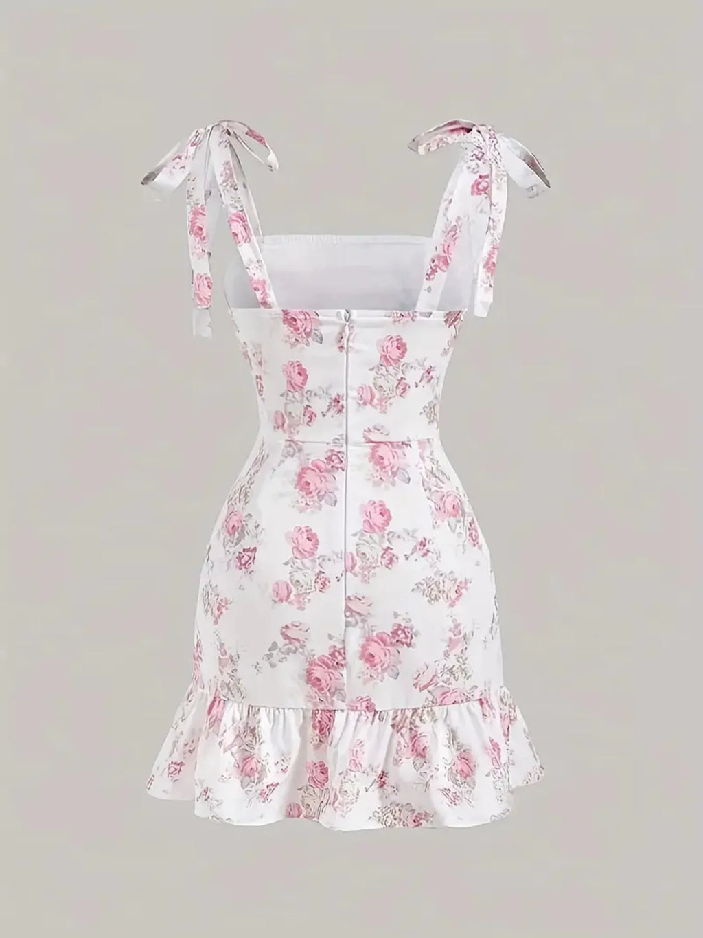 Ruffled Hem Floral Tie-strap Mini Dress (2)