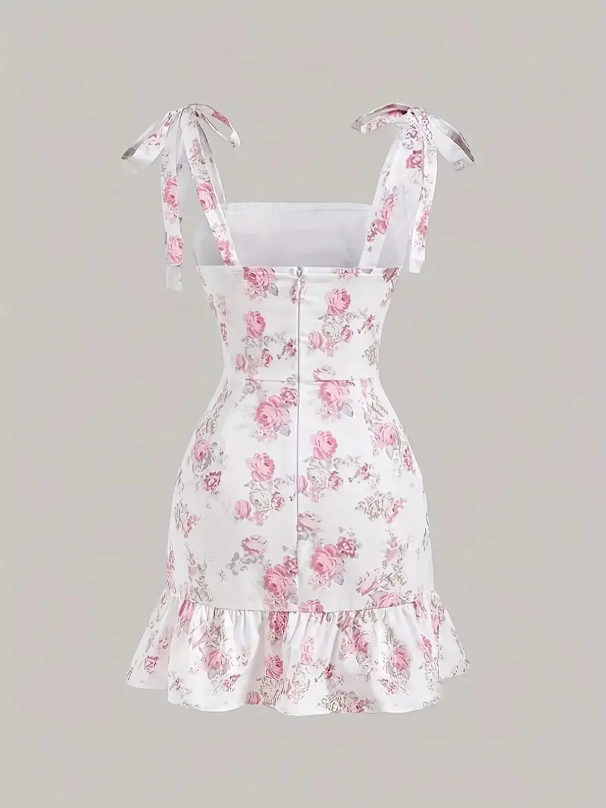 Ruffled Hem Floral Tie-strap Mini Dress (2)