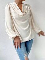 Full Size Cowl Neck Balloon Sleeve Blouse Plus (4)