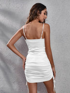 Side Drawstring Ruched Cowl Neck Mini Cami Dress (3)