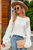 Openwork Round Neck Dropped Shoulder Knit Top (7)