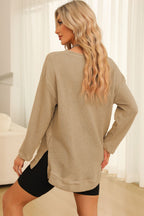 Waffle-knit Round Neck Long Sleeve Sweatshirt (21)