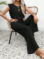 Lace Trim Round Neck Top Pants Set (15)
