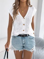 Texture Knit Button Up Cap Sleeve Cardigan (8)