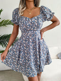 Floral Sweetheart Neck Flounce Sleeve Mini Dress (4)
