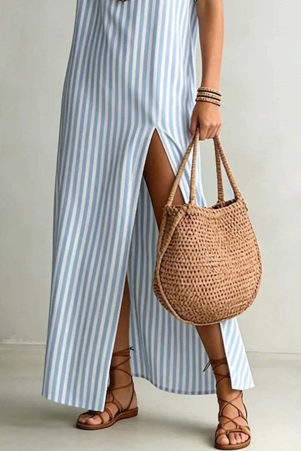 Striped High Slit Maxi Dress (6)