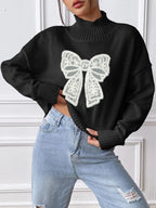 Bow Turtleneck Long Sleeve Sweater (2)