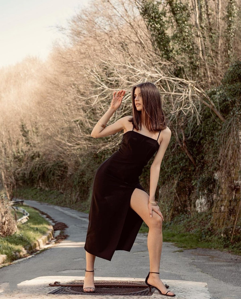Slim Fit Black Slip Dress Midi photo 5