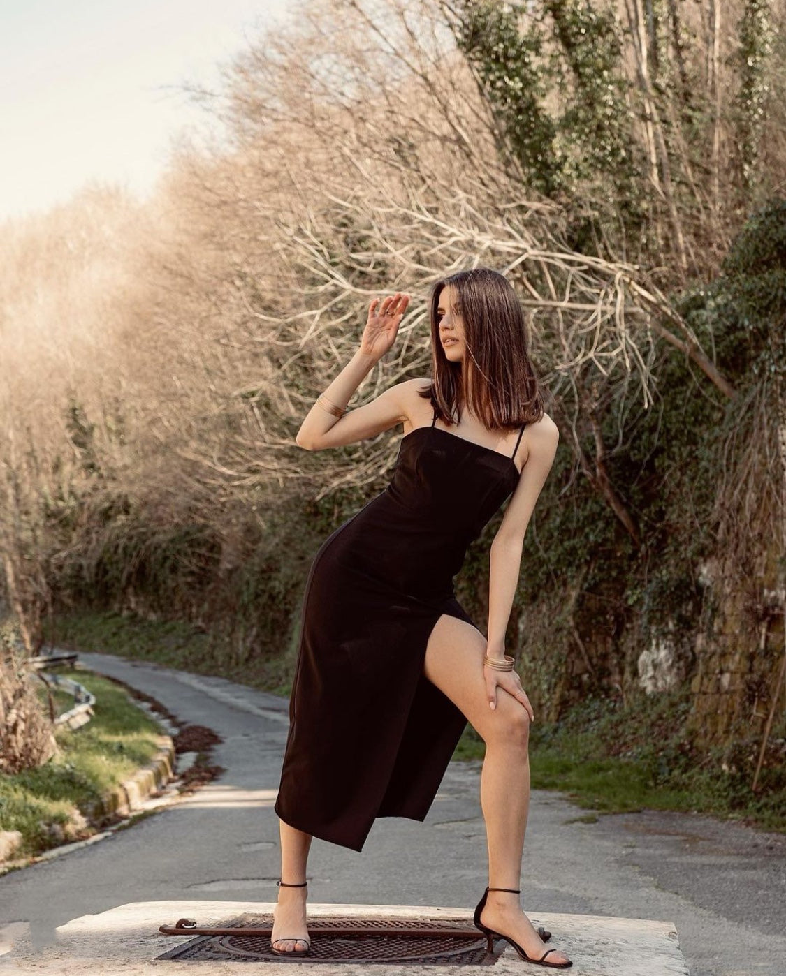 Slim Fit Black Slip Dress Midi photo 5