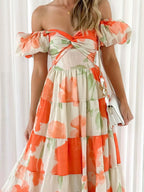 Off-shoulder Floral Tiered Dress Ruffle Details (4)