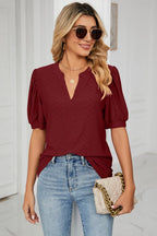 Eyelet Notched Short Sleeve T-shirt (11)