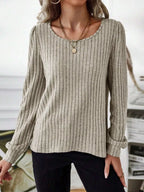 Ribbed Knit Long Sleeve T-shirt (2)