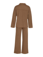 Collared Neck Long Sleeve Top Drawstring Pants Set (3)