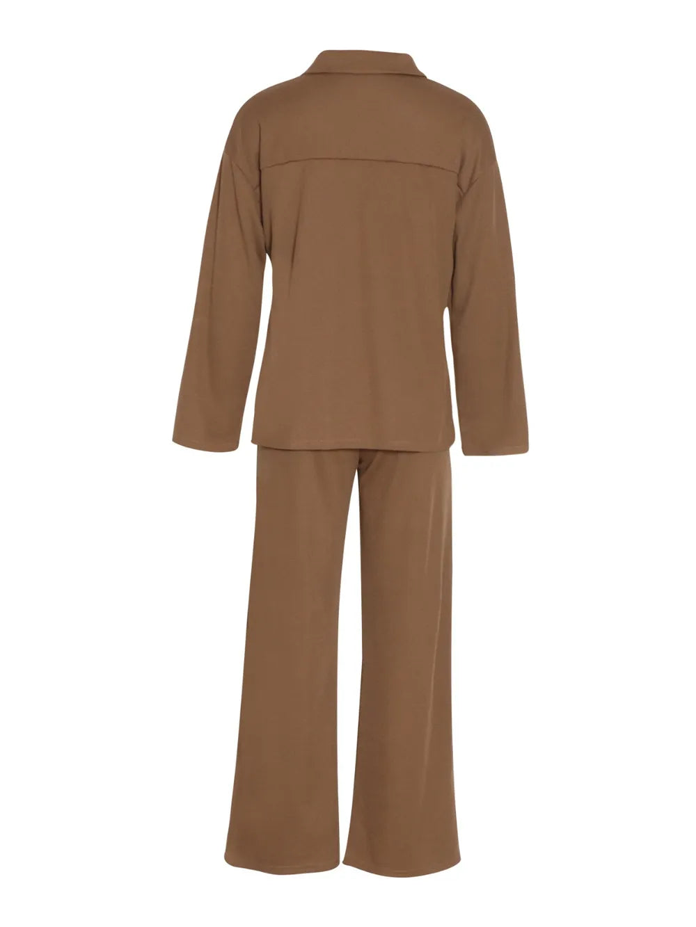 Collared Neck Long Sleeve Top Drawstring Pants Set (3)