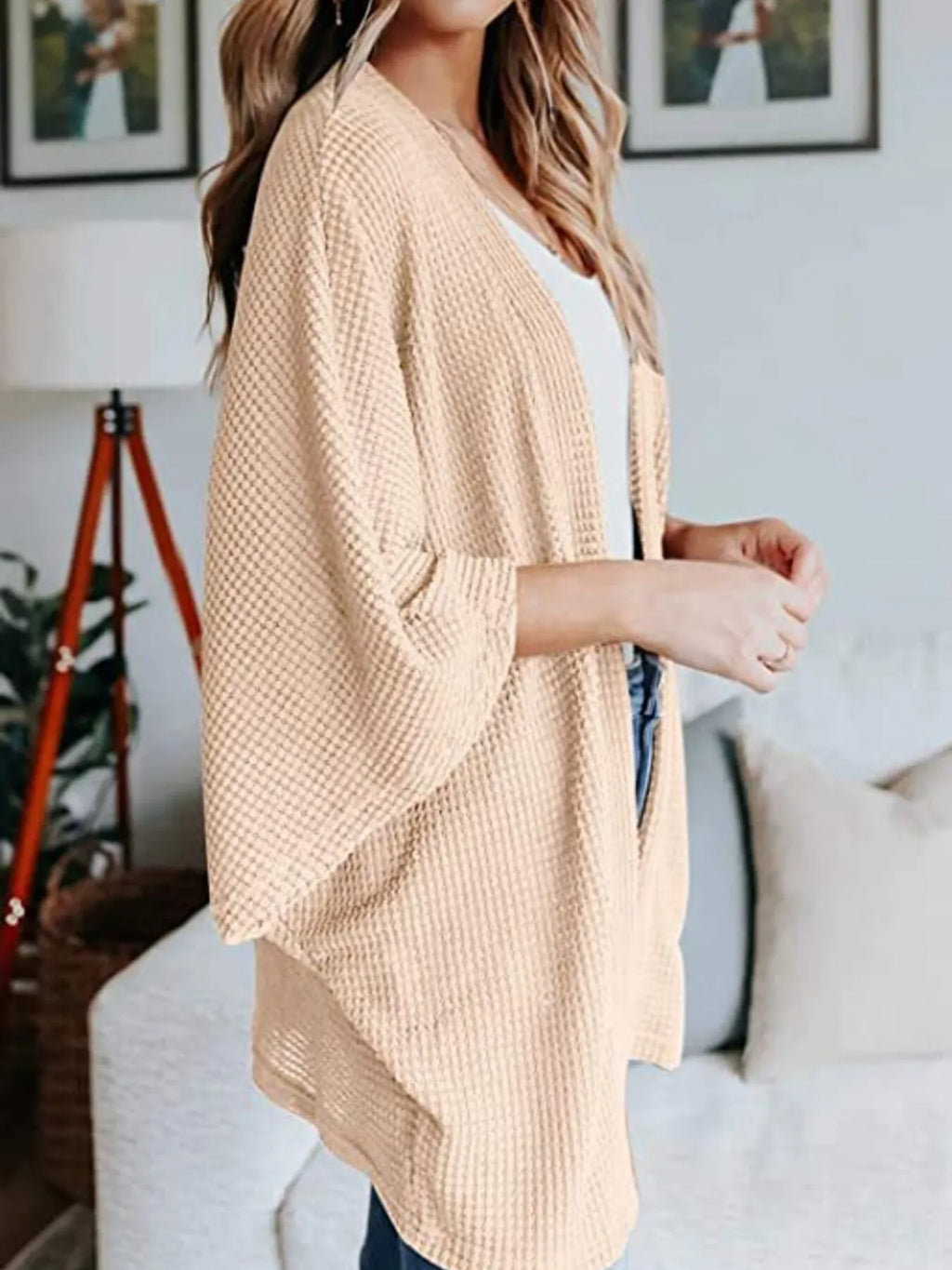 Full Size Open Front Waffle Knit Cardigan Plus (5)
