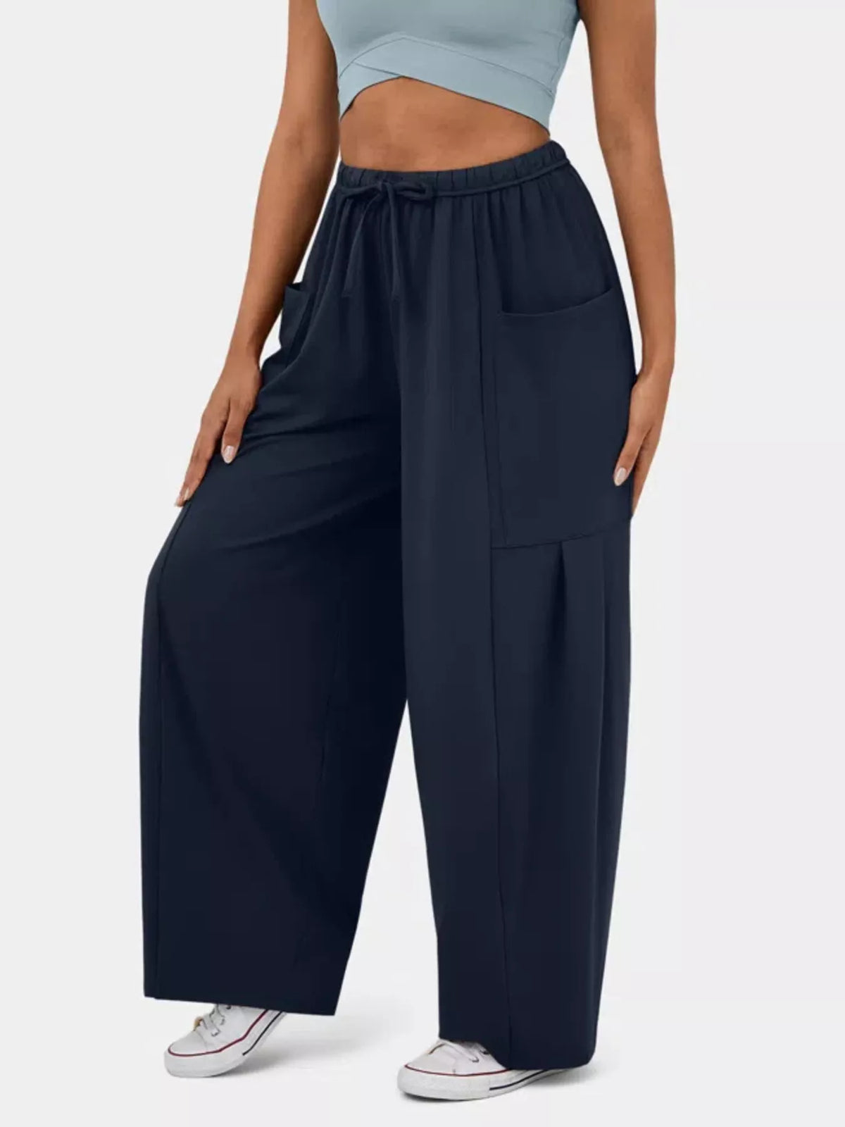 High-waisted Drawstring Wide-leg Pants (22)