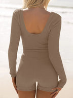Scoop Neck Long Sleeve Top Shorts Set (21)