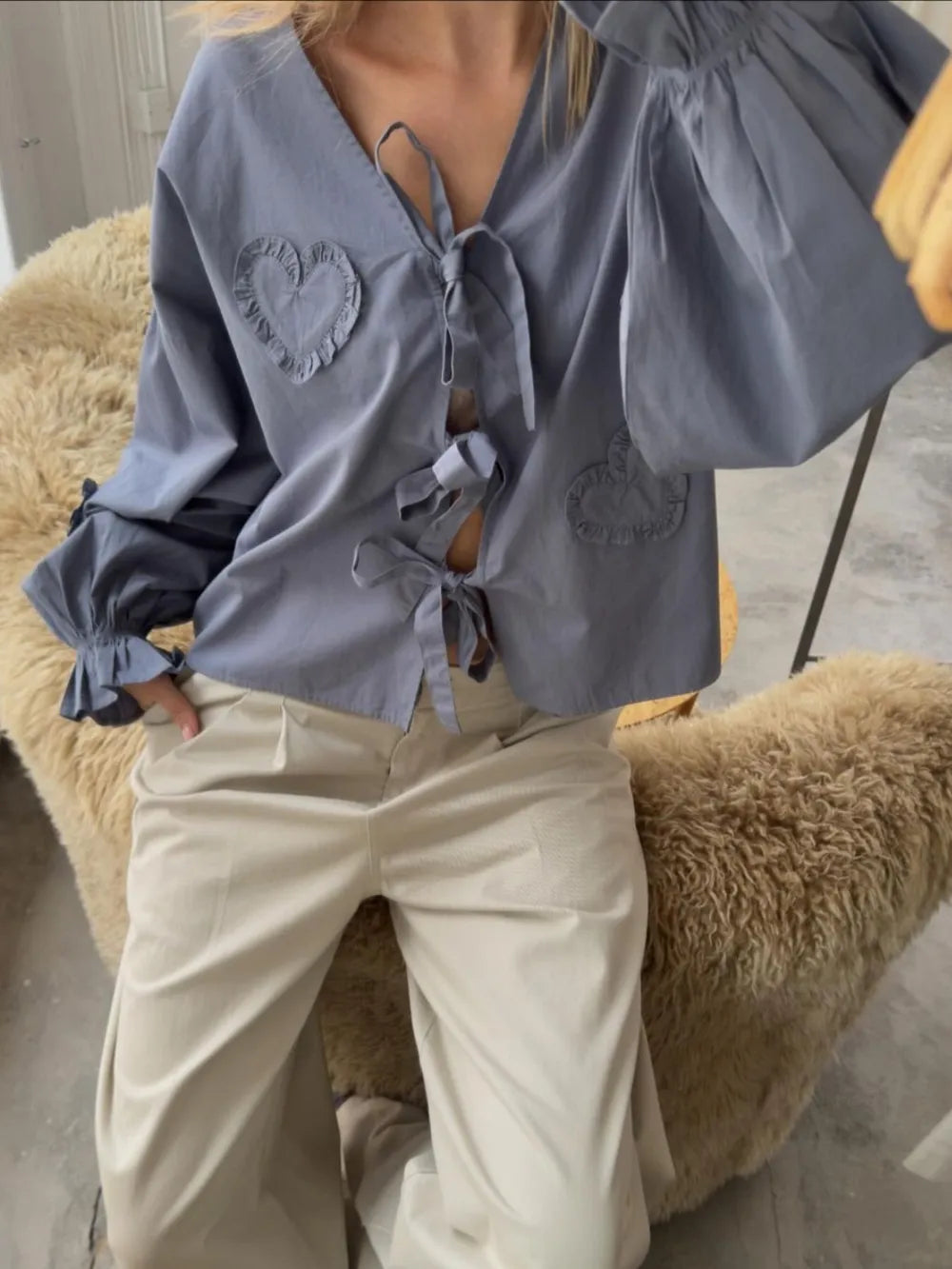 Tied Flounce Sleeve Blouse (9)