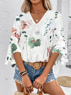 Ruffled Printed V-neck Half Sleeve Blouse (6)