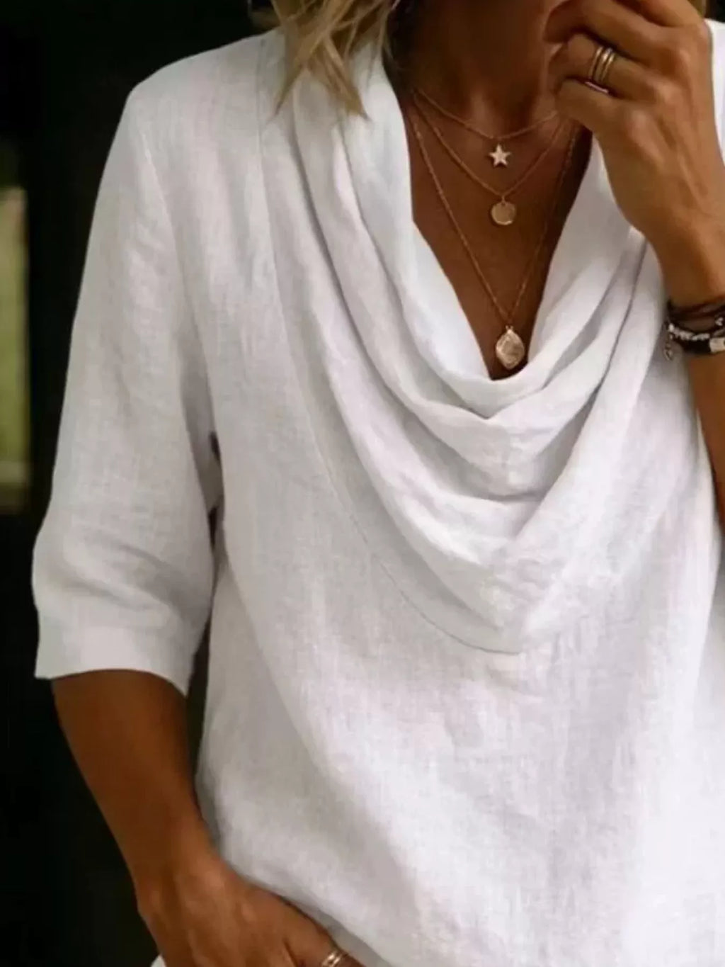 Full Size Cowl Neck 3/4 Sleeve Top Plus (2)
