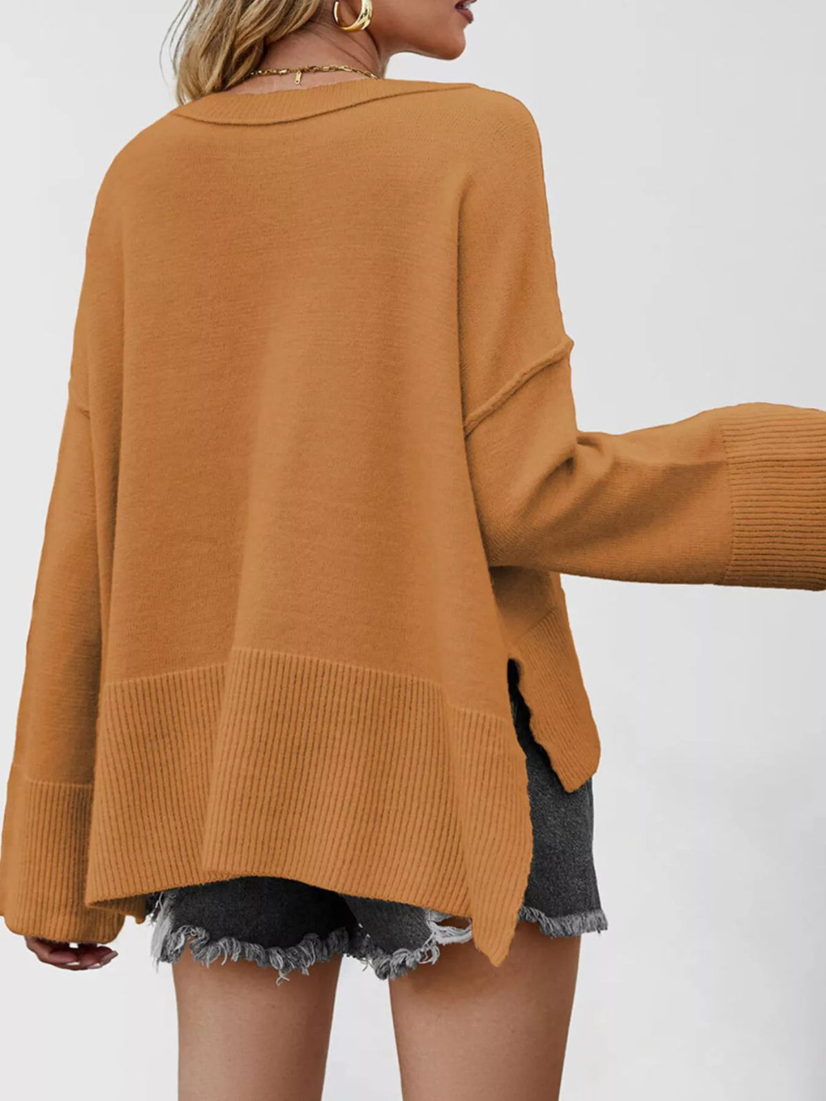 Dropped Shoulder Flare Sleeve Sweater (5)