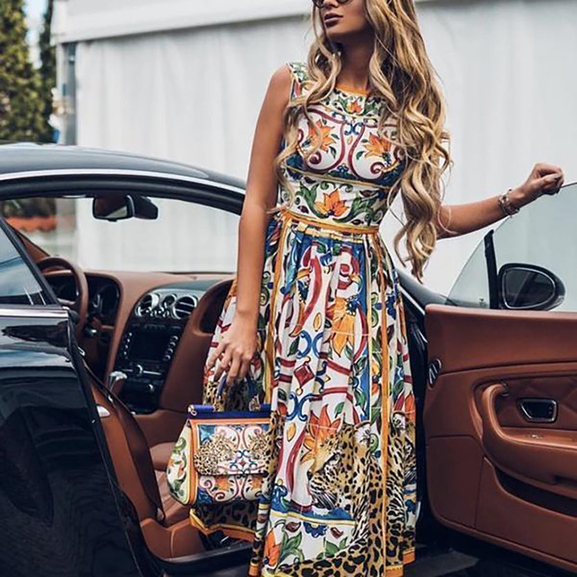 Sleeveless Midi Retro Print Dress photo 5