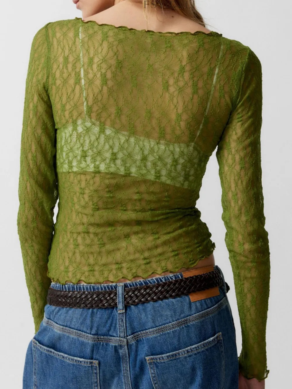 Lace Boat Neck Long Sleeve Blouse (11)