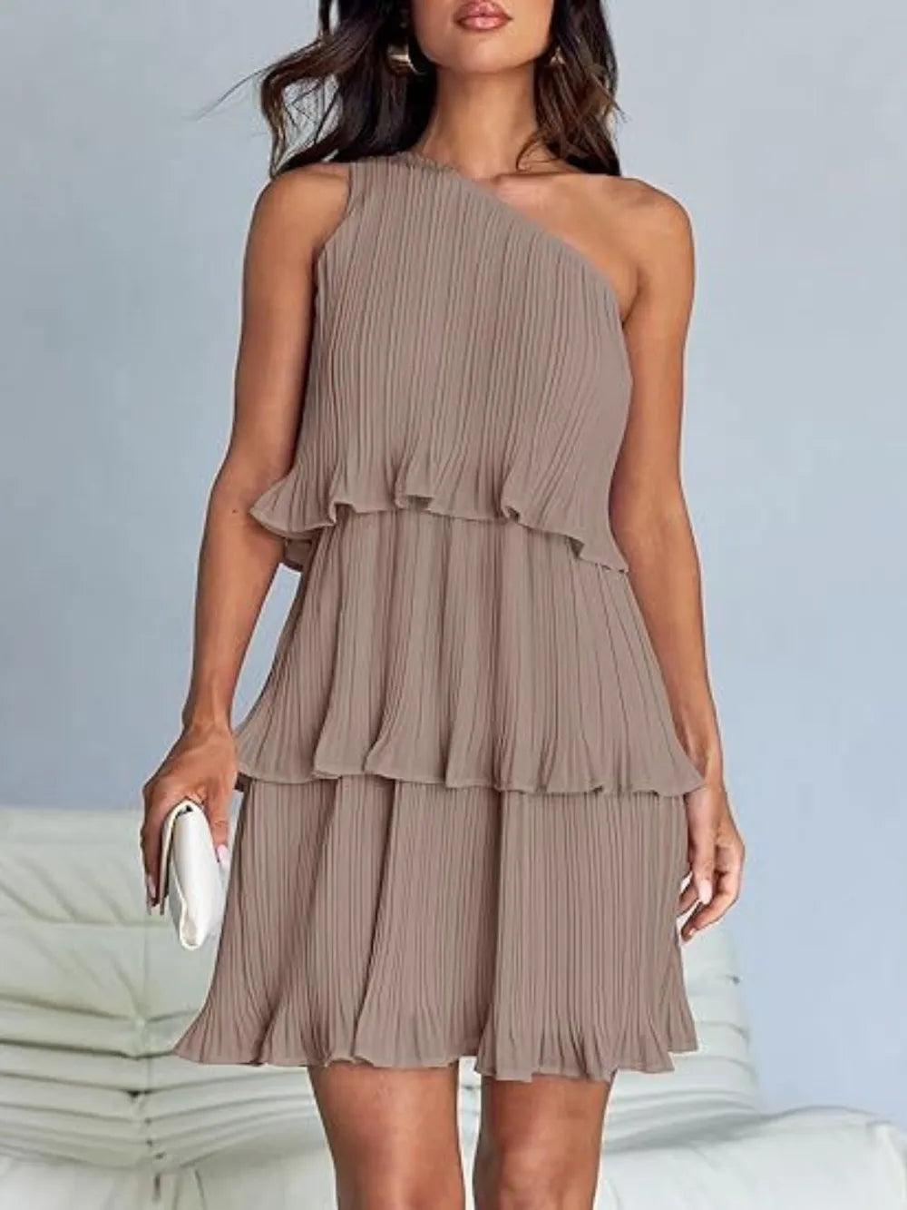 Layered Single Shoulder Mini Dress (6)