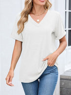 Casual V-neck Short Sleeve T-shirt (12)