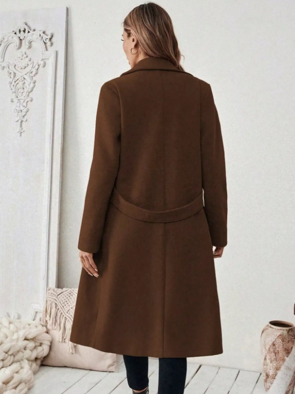 Full Size Elegant Lapel Collar Belted Coat Pockets Plus (11)