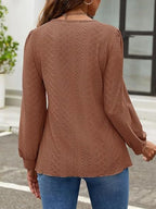 Eyelet Round Neck Long Sleeve Top (28)