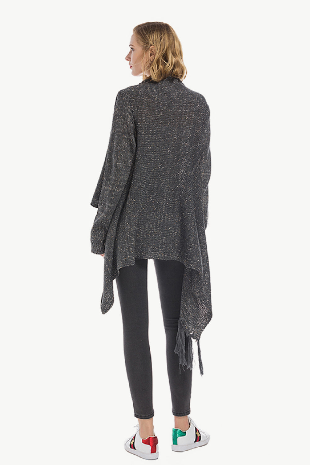 One-button Tassel Tie Asymmetrical Hem Cardigan (20)