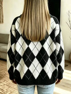 Argyle Pattern Collared Pullover Sweater (2)