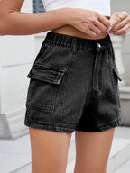High Waist Cargo Denim Shorts (25)