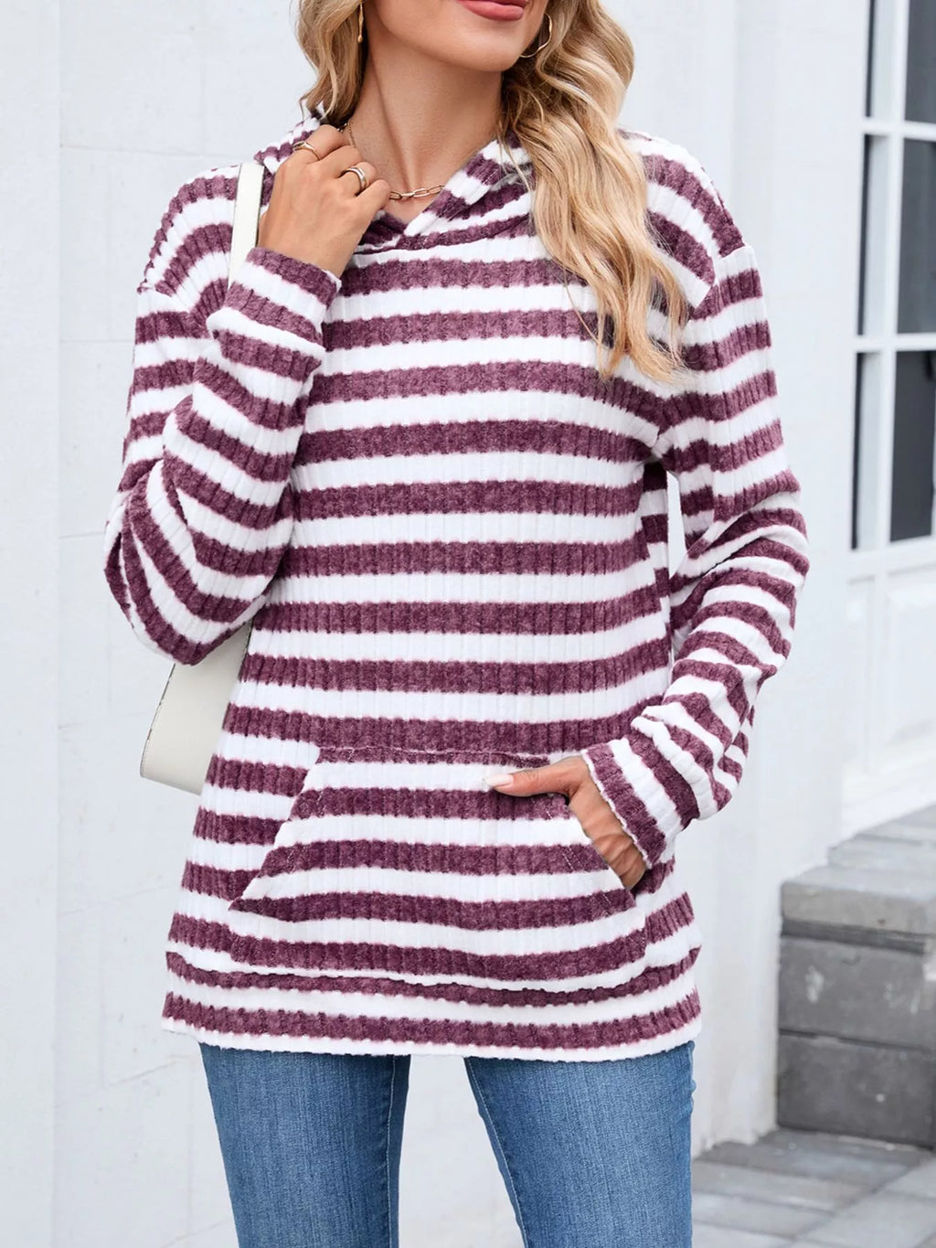 Striped Dropped Shoulder Hoodie (3)