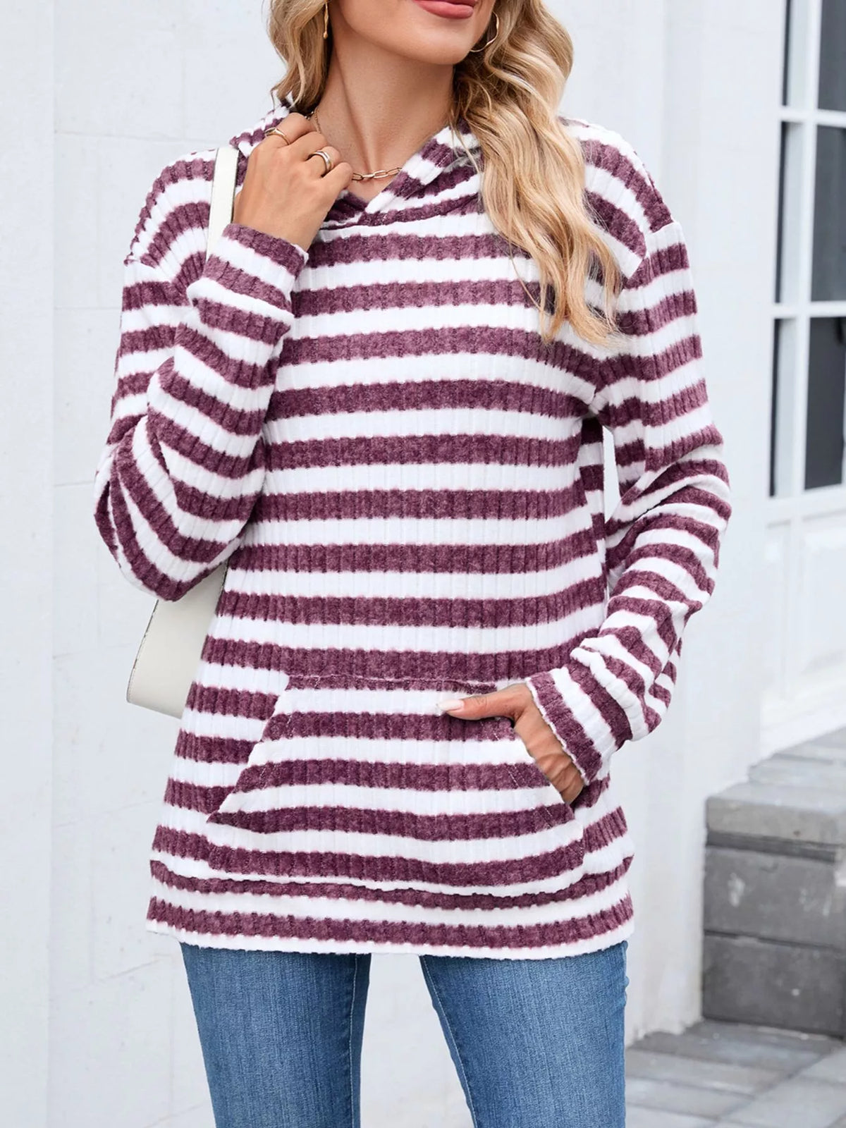Striped Dropped Shoulder Hoodie (3)