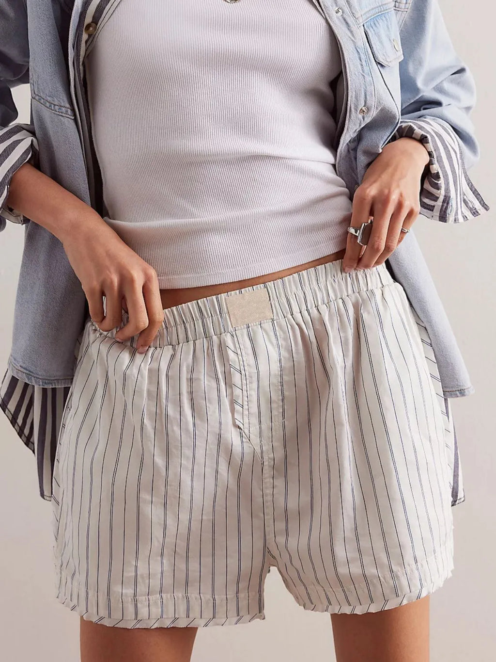 Striped Elastic Waist Shorts (2)