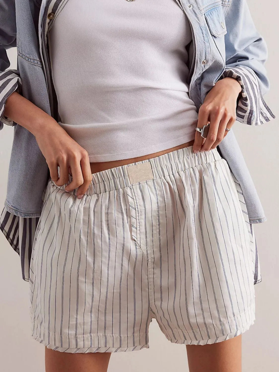 Striped Elastic Waist Shorts (2)