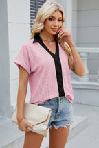 Eyelet Johnny Collar Short Sleeve T-shirt (14)