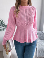 Cable Knit Round Neck Peplum Sweater (8)