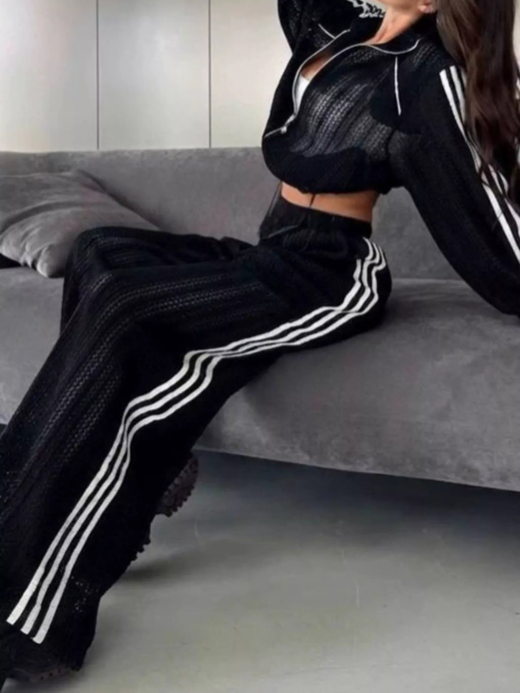 Side Stripes Zip Up Top Pants Set (12)