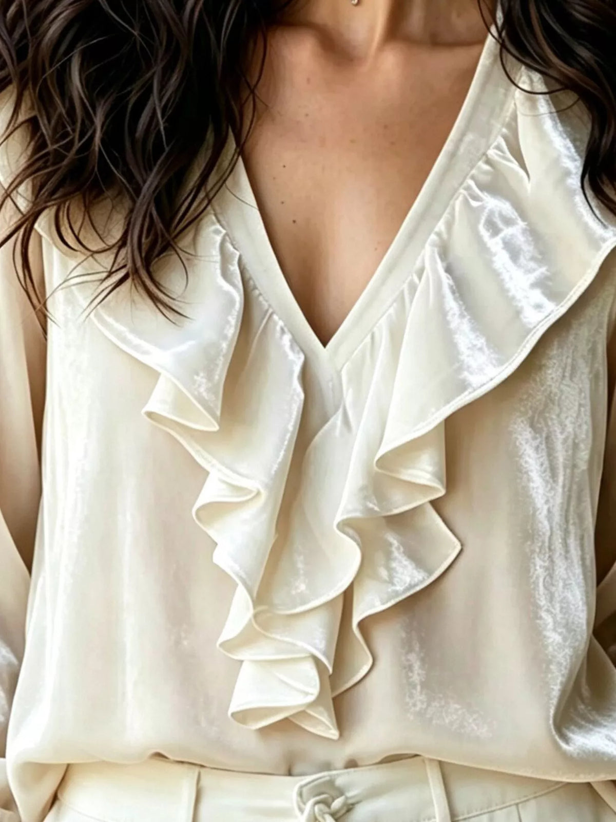 Ruffled V-neck Long Sleeve Blouse (2)