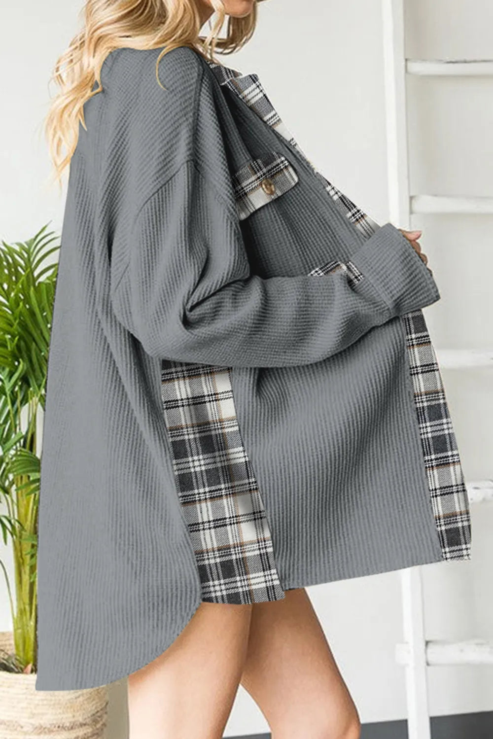 Plaid Button Down Collared Jacket (30)