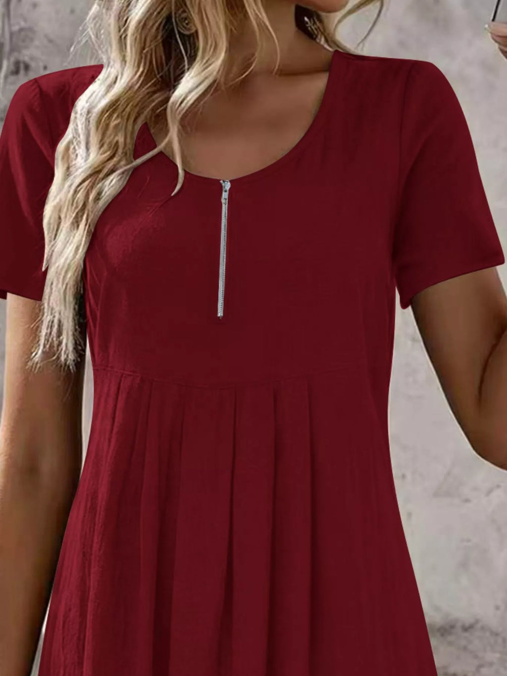 Zipper-front Short Sleeve A-line Dress (17)