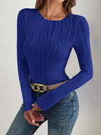 Textured Round Neck Long Sleeve Top (18)