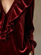 Ruffled V-neck Long Sleeve Blouse (6)